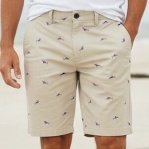 Mens Shorts Sz 38 Khaki Marlin Print Comfort Stretch Fishing Outdoor Nautical